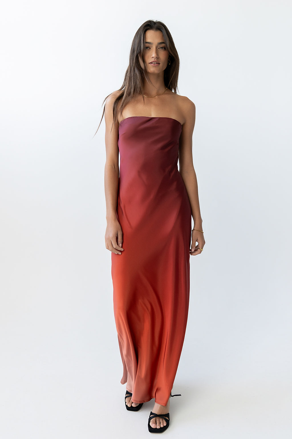 strapless open back dress Red Plaid Tiered Maxi Dress - All Dresses main image 1