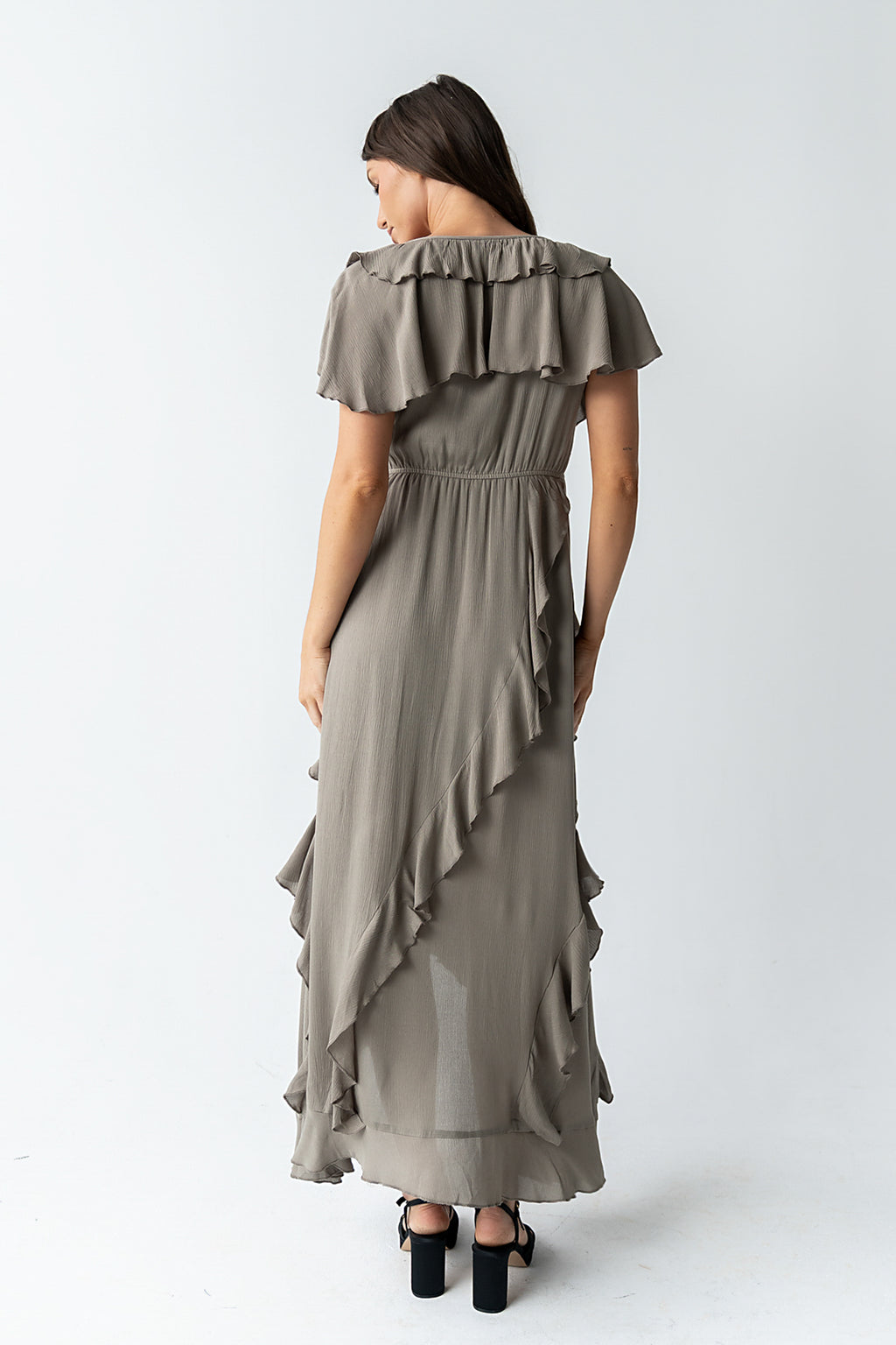 Kora Ruffle Maxi Dress in Olive