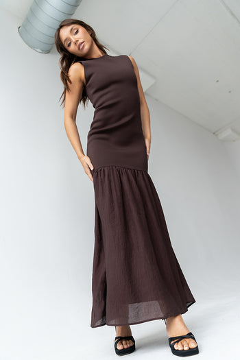 Lindsey Mermaid Maxi Dress in Brown - FINAL SALE