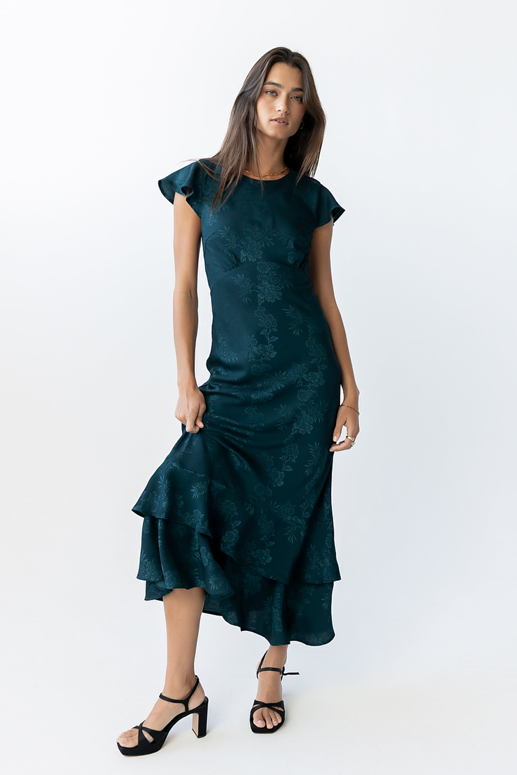 monteau green floral dress Green Floral Wrap Dress Monteau S (4-6)
