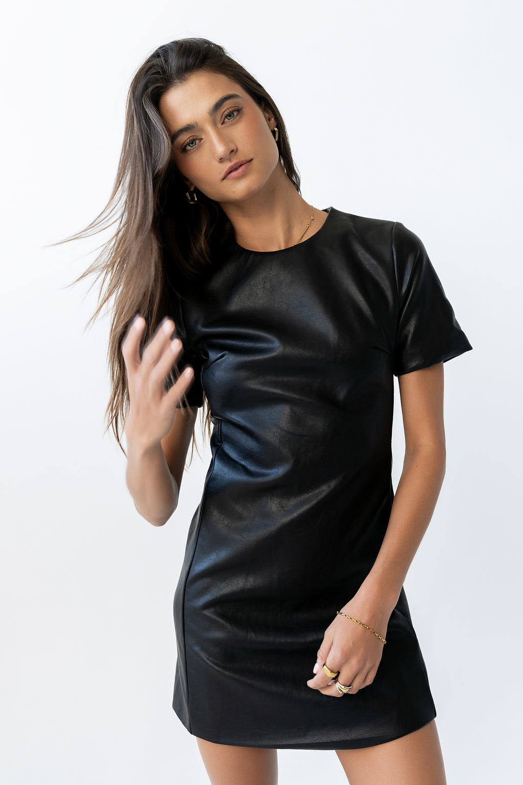 Moxie Vegan Leather Mini Dress in Black - FINAL SALE Moxie Vegan Leather Mini Dress in Black - FINAL SALE