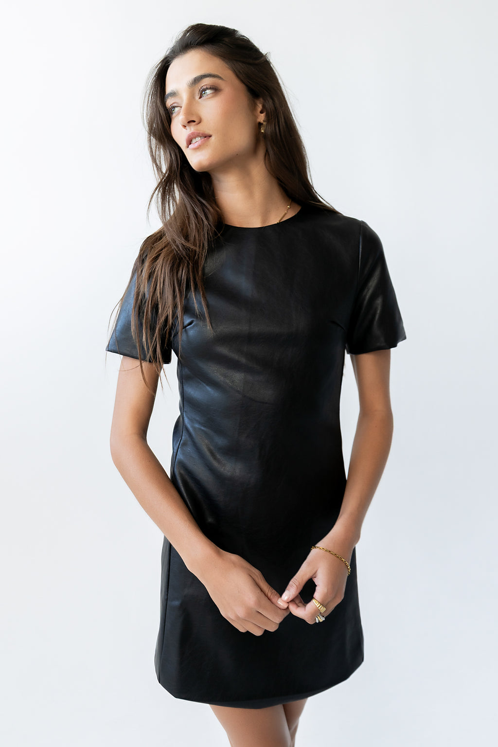 Moxie Vegan Leather Mini Dress in Black - FINAL SALE Moxie Vegan Leather Mini Dress in Black - FINAL SALE