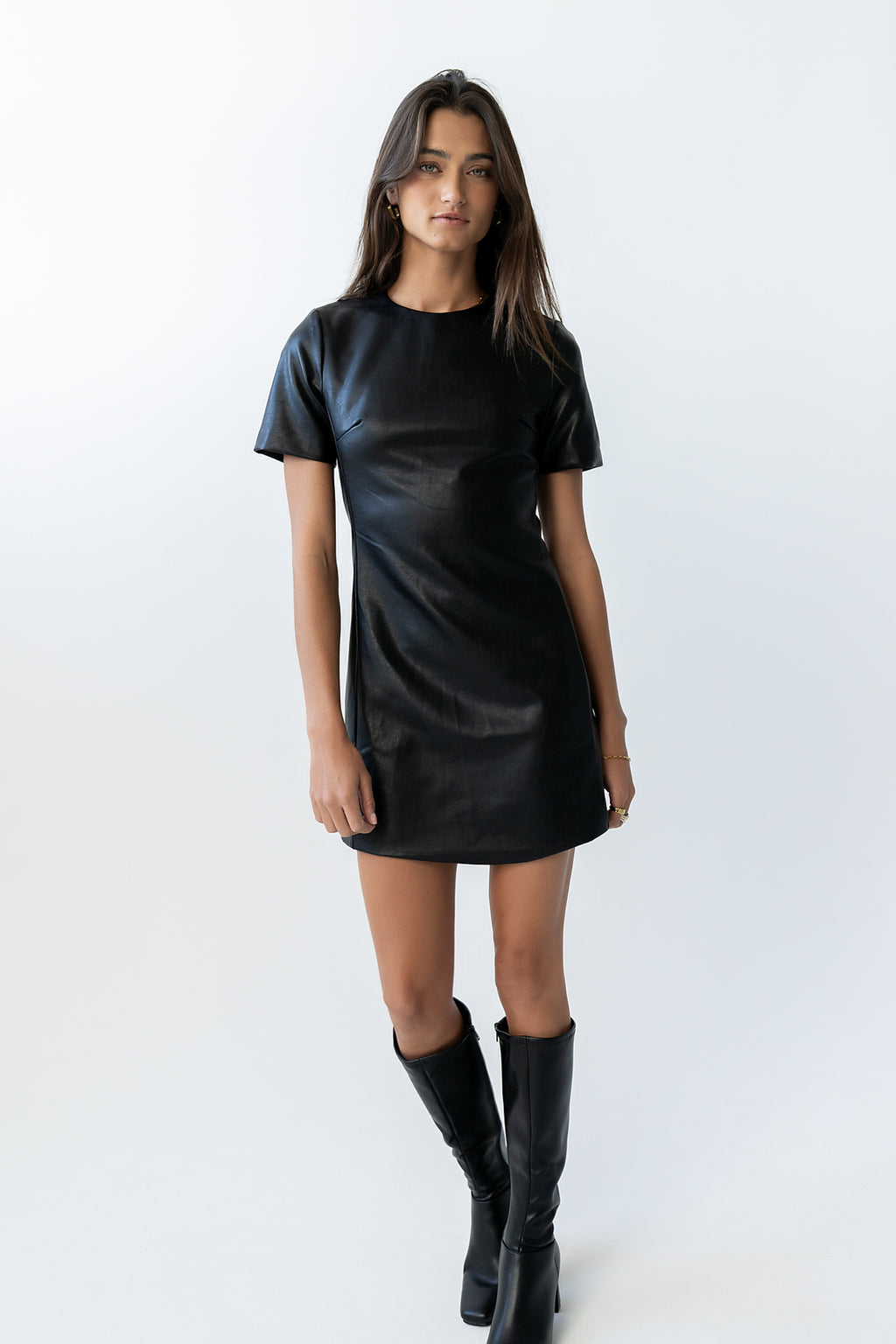 Moxie Vegan Leather Mini Dress in Black