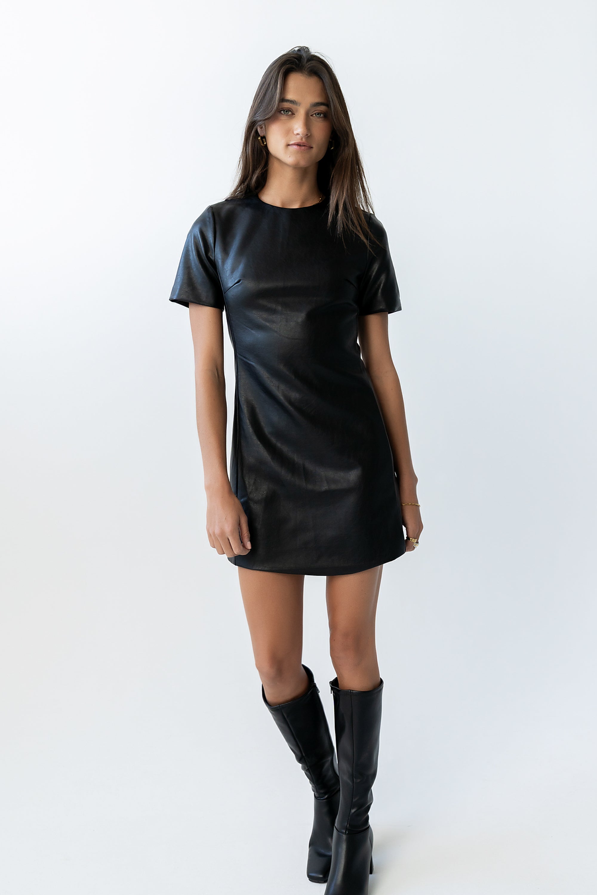 navy blue long homecoming dresses Stay the Same Vegan Leather Mini Dress main image 1