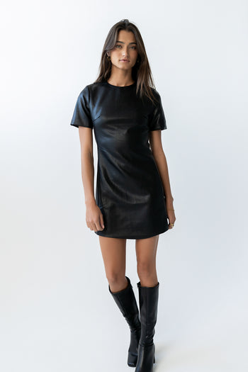 Moxie Vegan Leather Mini Dress in Black - FINAL SALE