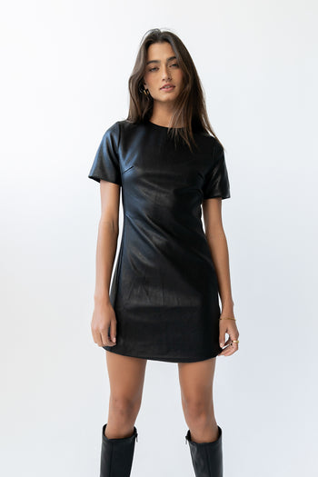 Moxie Vegan Leather Mini Dress in Black - FINAL SALE