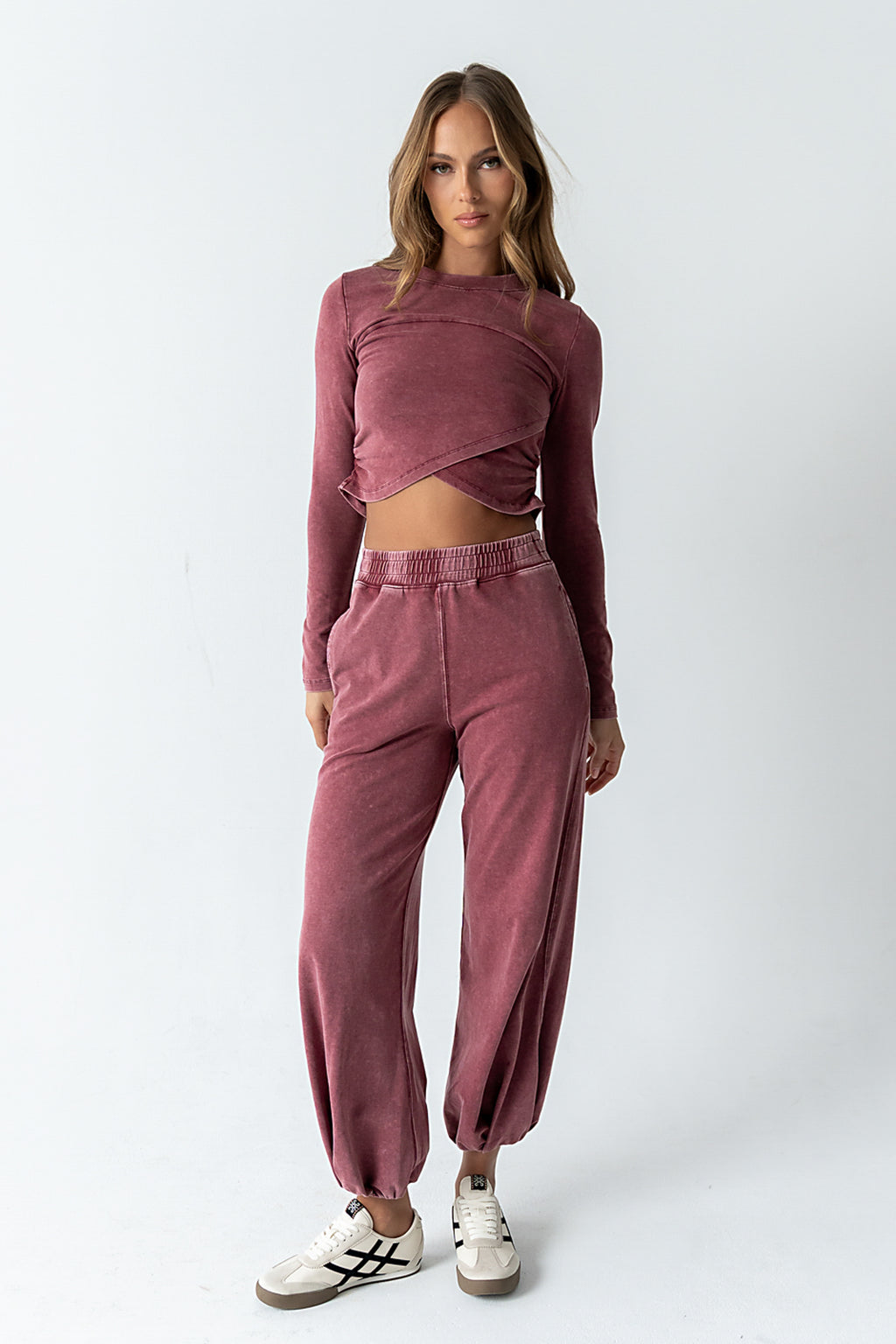 Kassie Crossover Crop Top in Berry - FINAL SALE