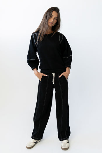 Malinda Mixed Media Baggy Pants in Black - FINAL SALE