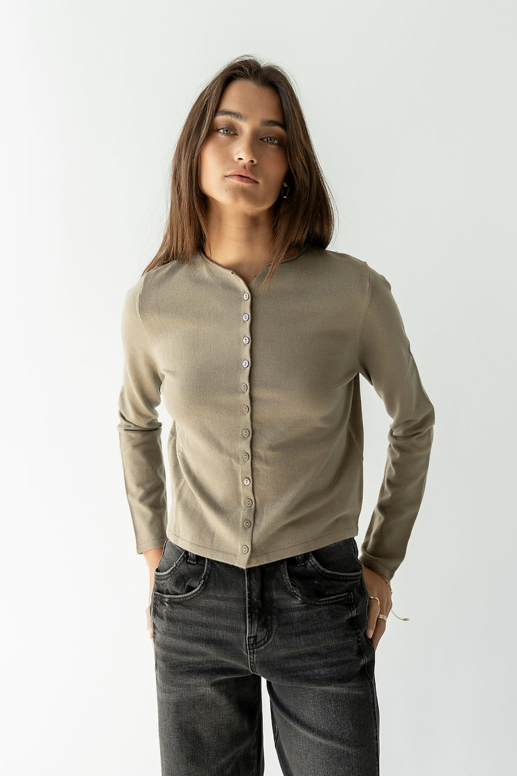 Maddy Button Up Cardigan in Olive - FINAL SALE