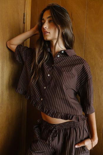 Melody Pinstripe Blouse in Dark Brown