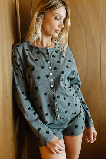 James Polka Dot Long Sleeve in Charcoal - FINAL SALE