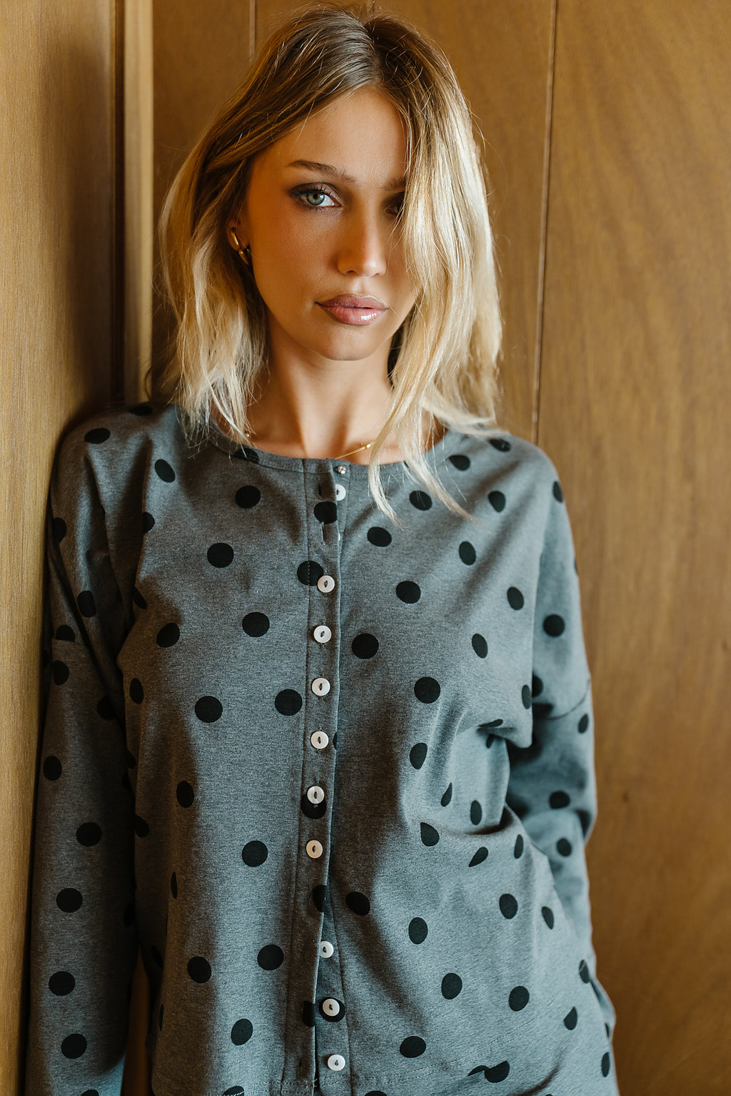James Polka Dot Long Sleeve in Charcoal - FINAL SALE