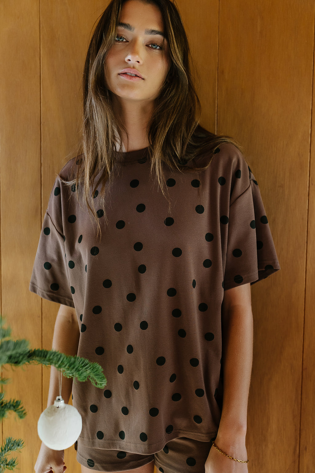James Polka Dot Tee in Brown - FINAL SALE