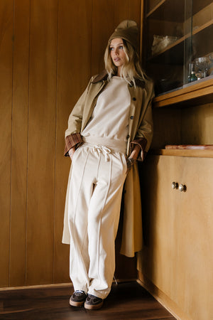 Malinda Mixed Media Baggy Pants in Cream - FINAL SALE