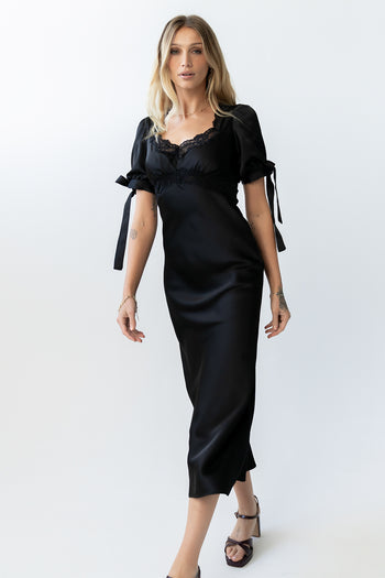 Amanda Lace Trim Maxi Dress in Black