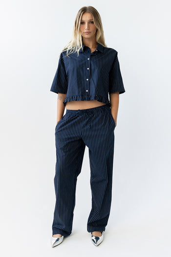 Melody Pinstripe Blouse in Navy