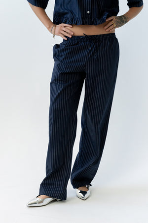 Melody Pinstripe Wide Leg Pants in Navy - FINAL SALE