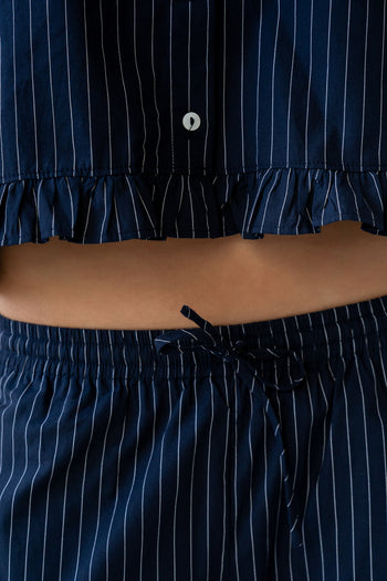 Melody Pinstripe Wide Leg Pants in Navy