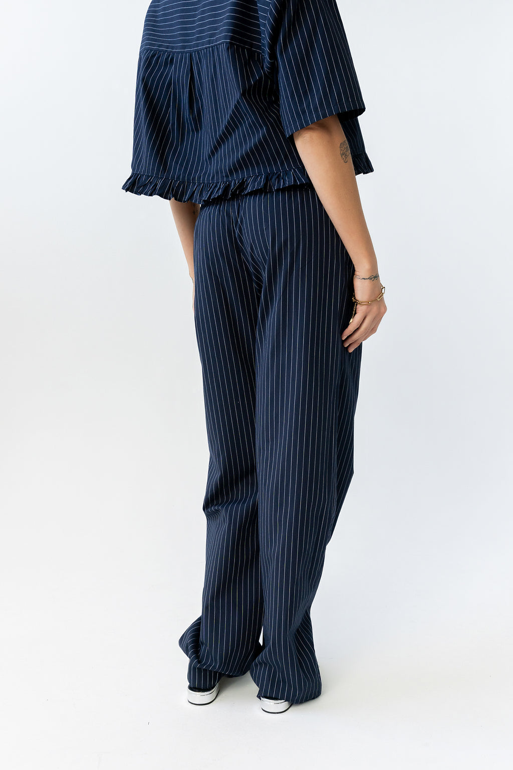 Melody Pinstripe Wide Leg Pants in Navy