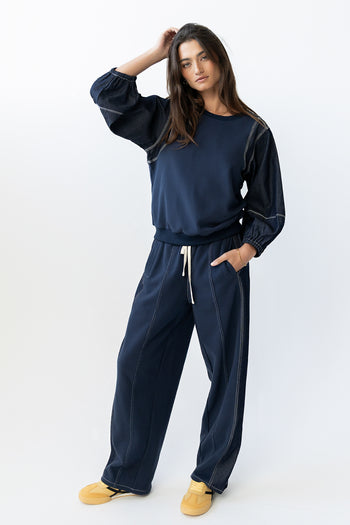 Malinda Mixed Media Top in Dark Wash - FINAL SALE