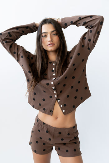 James Polka Dot Cardigan in Brown