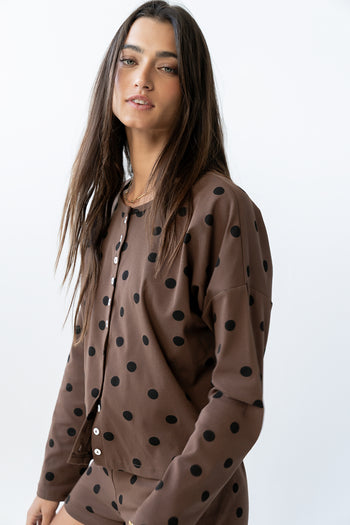 James Polka Dot Cardigan in Brown
