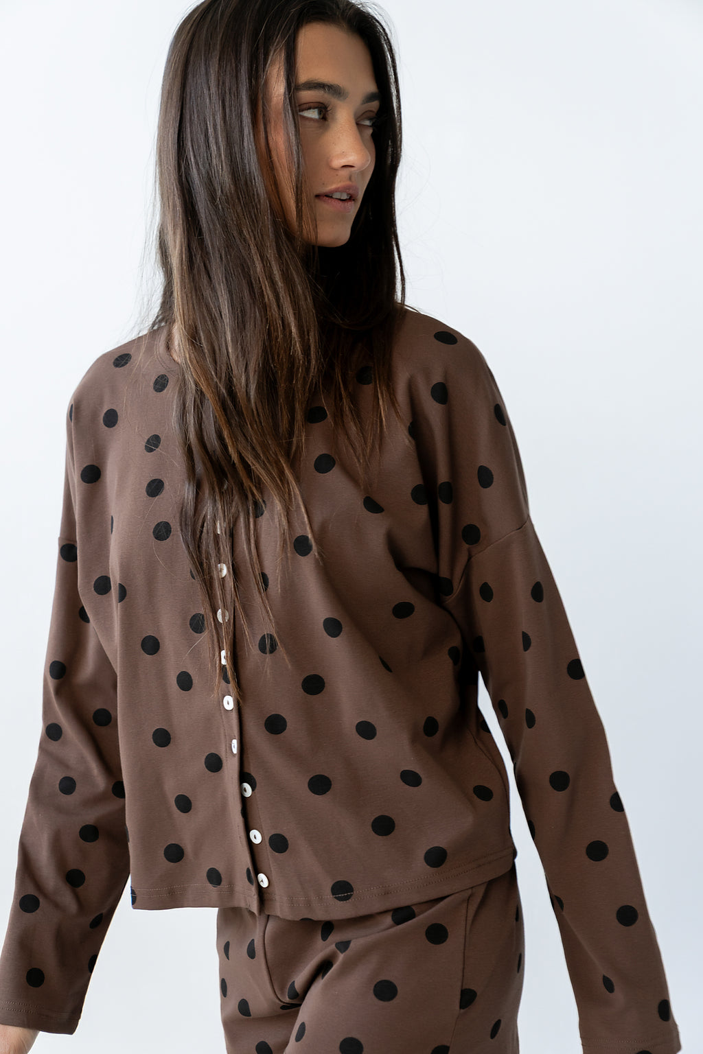 James Polka Dot Cardigan in Brown