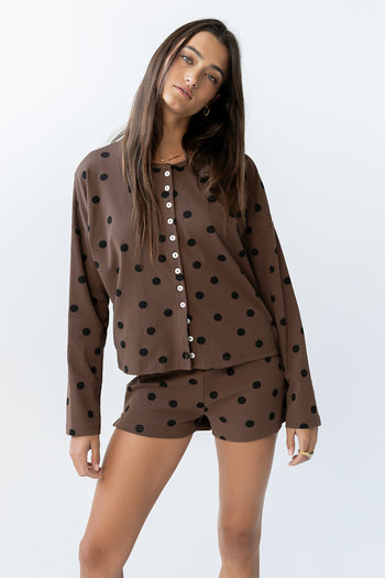 James Polka Dot Cardigan in Brown