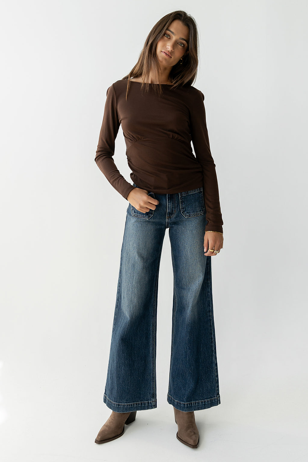 Selena Ruched Top in Brown - FINAL SALE