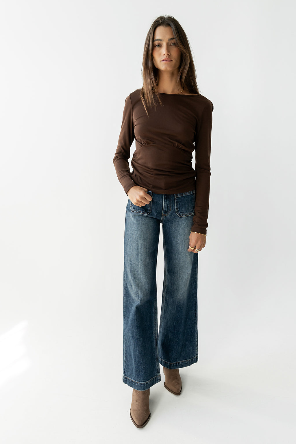 Selena Ruched Top in Brown - FINAL SALE