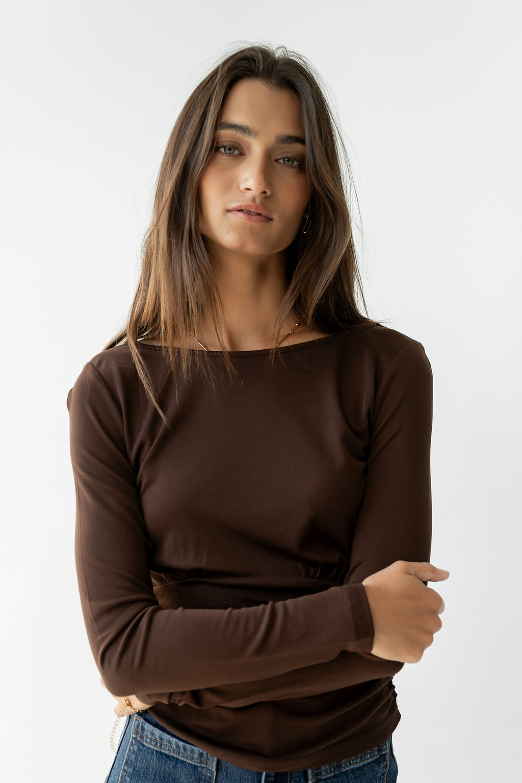 Selena Ruched Top in Brown - FINAL SALE