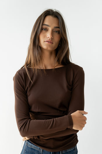 Selena Ruched Top in Brown - FINAL SALE