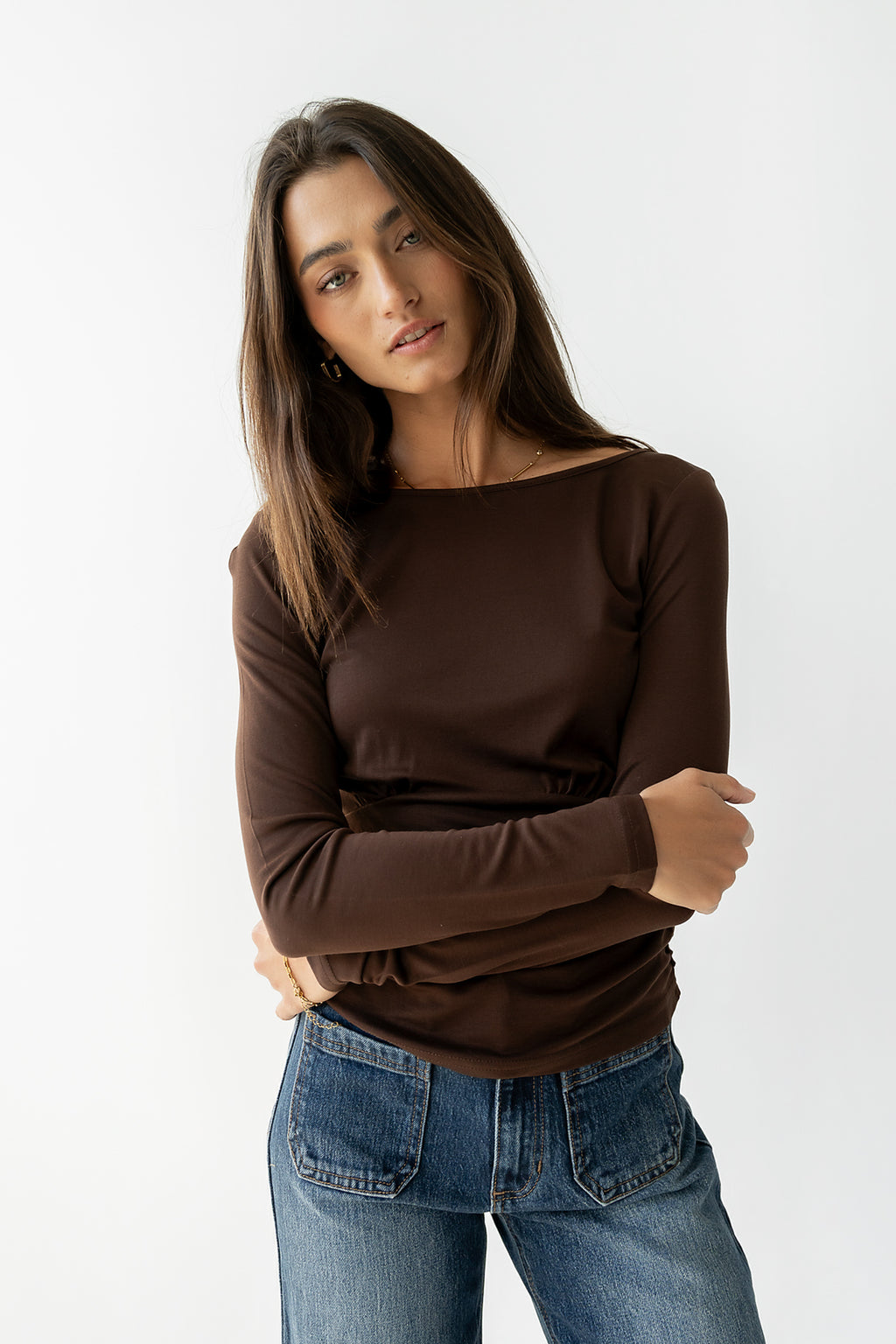 Selena Ruched Top in Brown - FINAL SALE