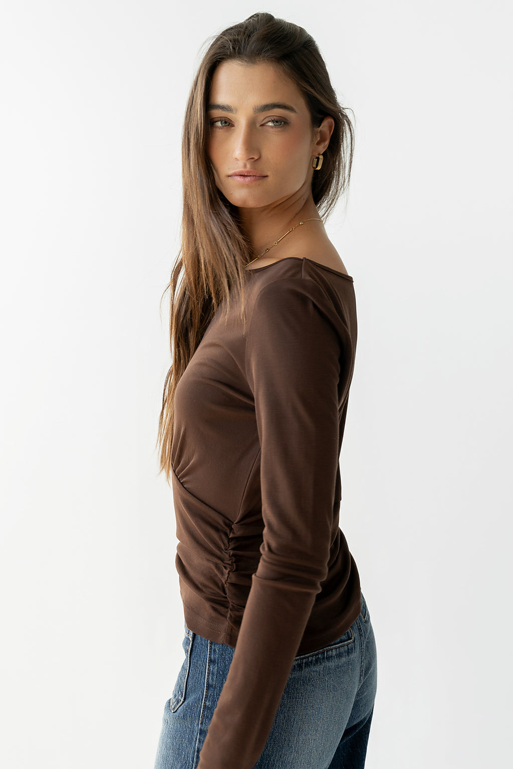 Selena Ruched Top in Brown - FINAL SALE