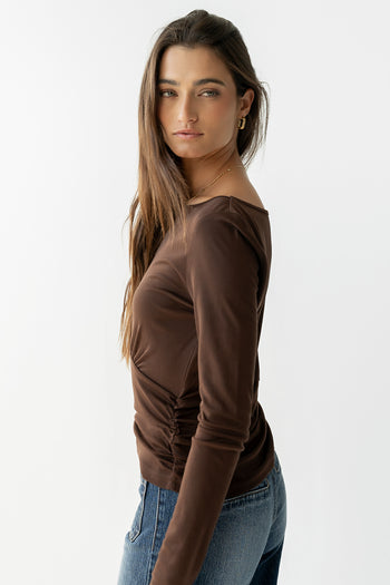 Selena Ruched Top in Brown - FINAL SALE
