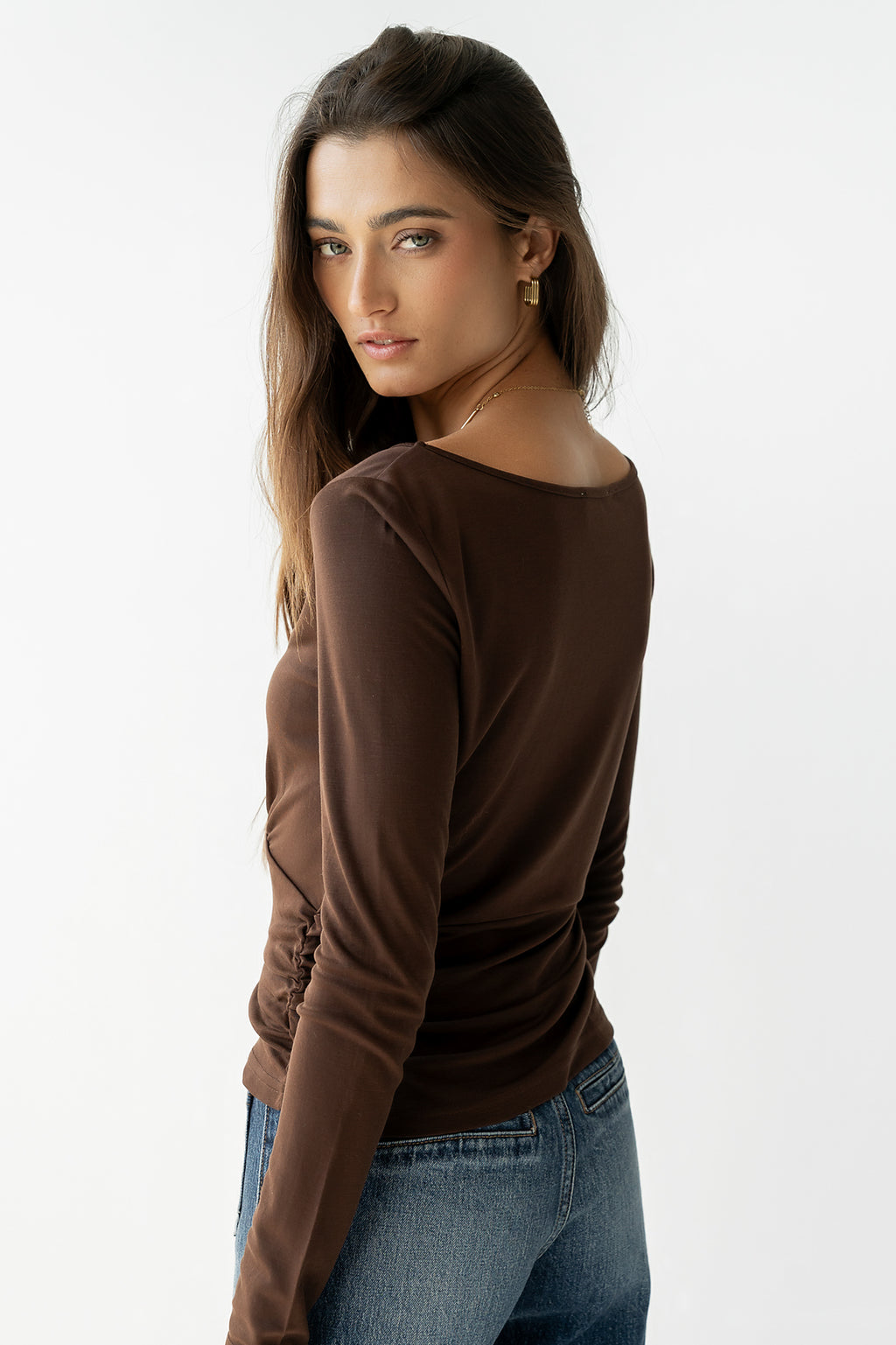 Selena Ruched Top in Brown - FINAL SALE