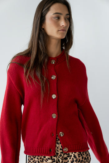Nolan Chunky Knit Cardigan in Red - FINAL SALE