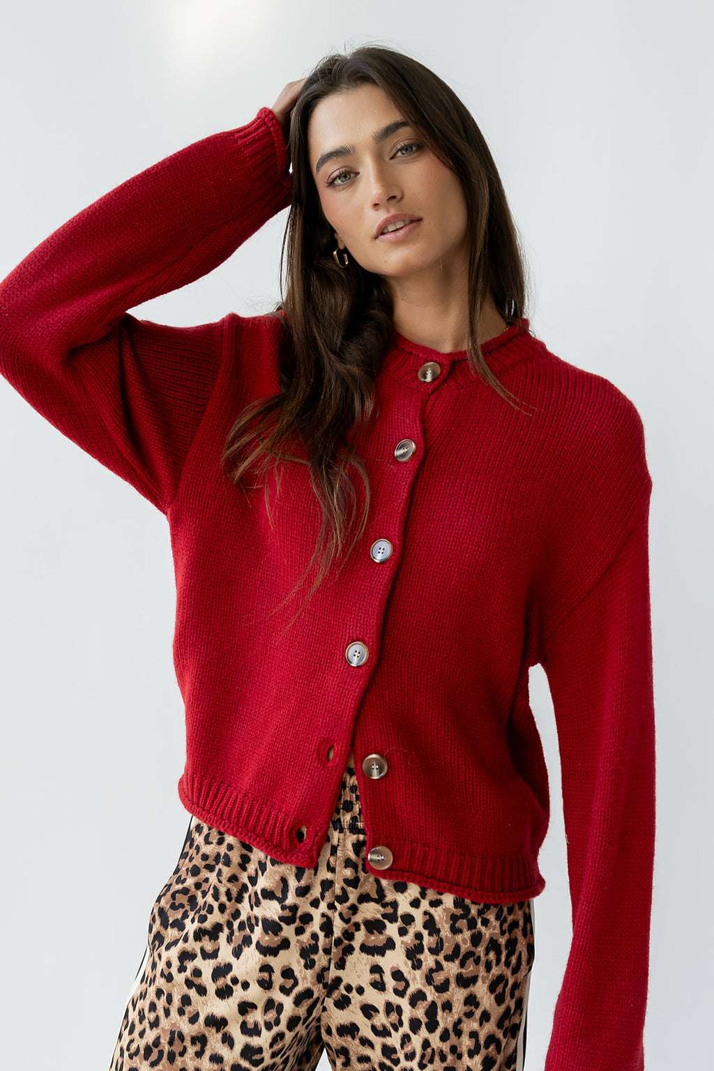 Nolan Chunky Knit Cardigan in Red - FINAL SALE