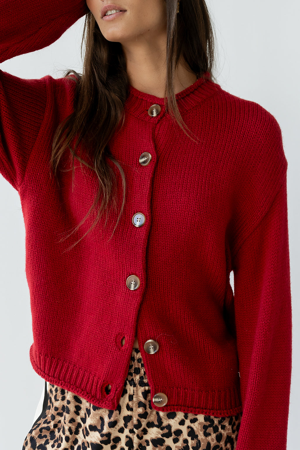 Nolan Chunky Knit Cardigan in Red - FINAL SALE