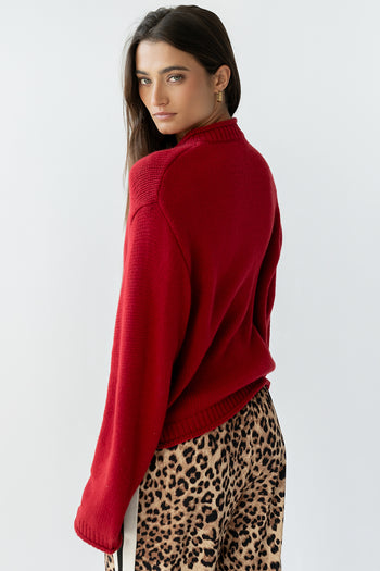 Nolan Chunky Knit Cardigan in Red - FINAL SALE