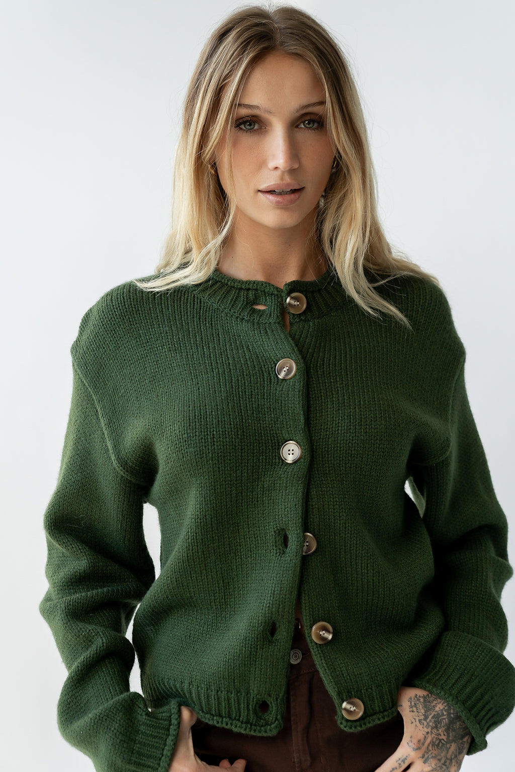 Nolan Chunky Knit Cardigan in Green