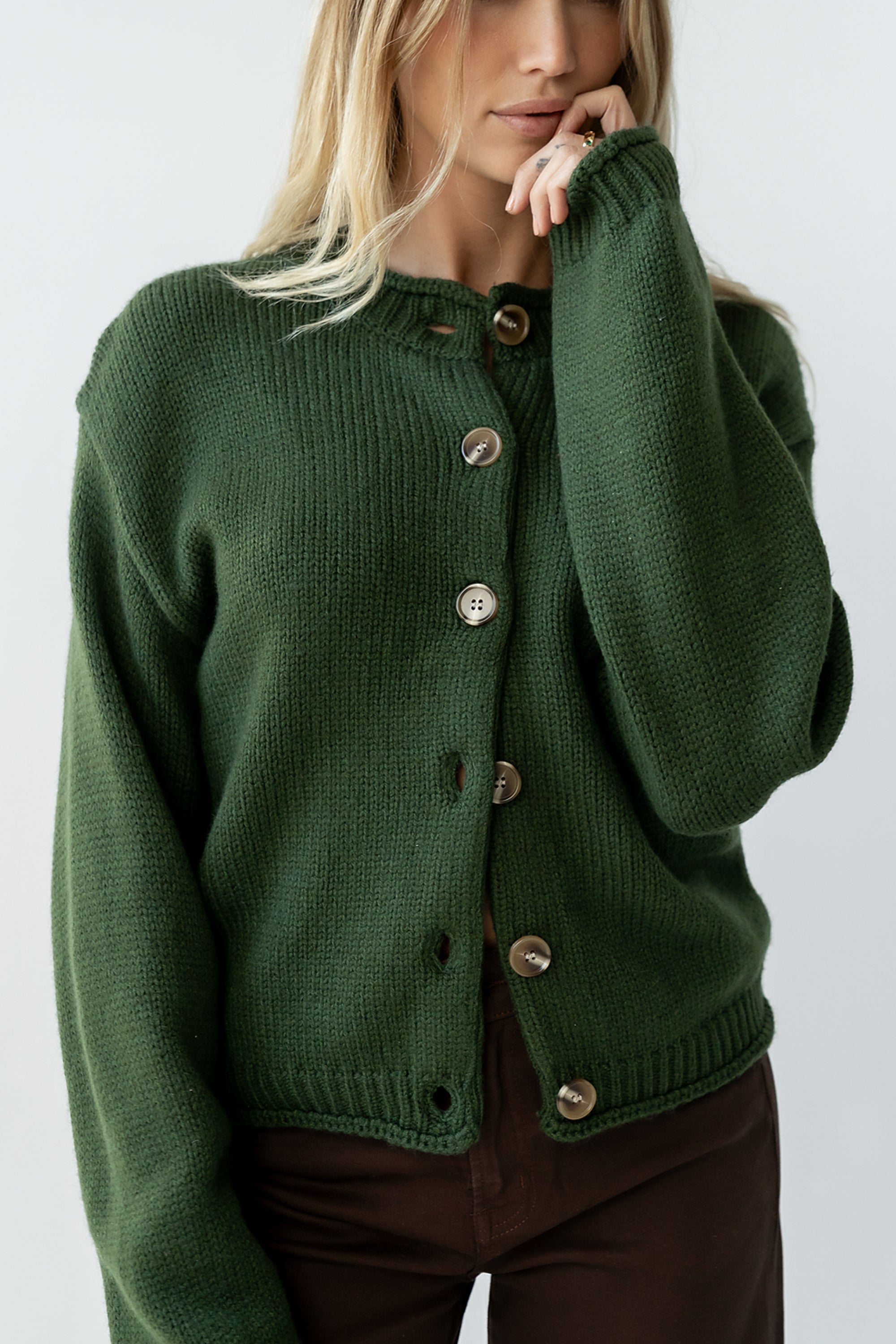 Nolan Chunky Knit Cardigan in Green - FINAL SALE