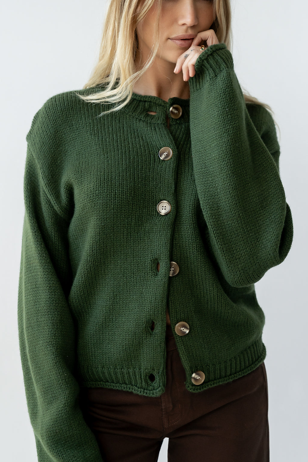 Nolan Chunky Knit Cardigan in Green