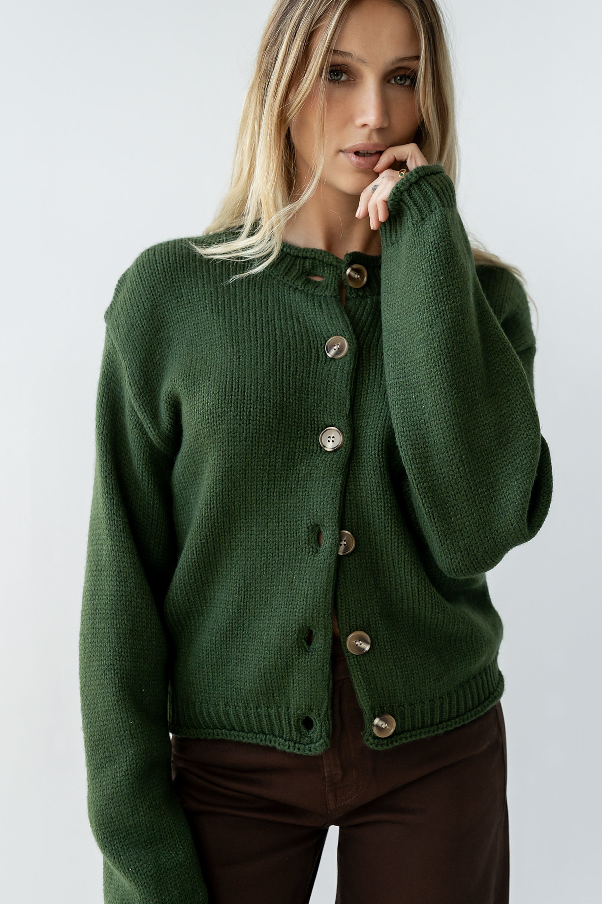 Nolan Chunky Knit Cardigan in Green - FINAL SALE