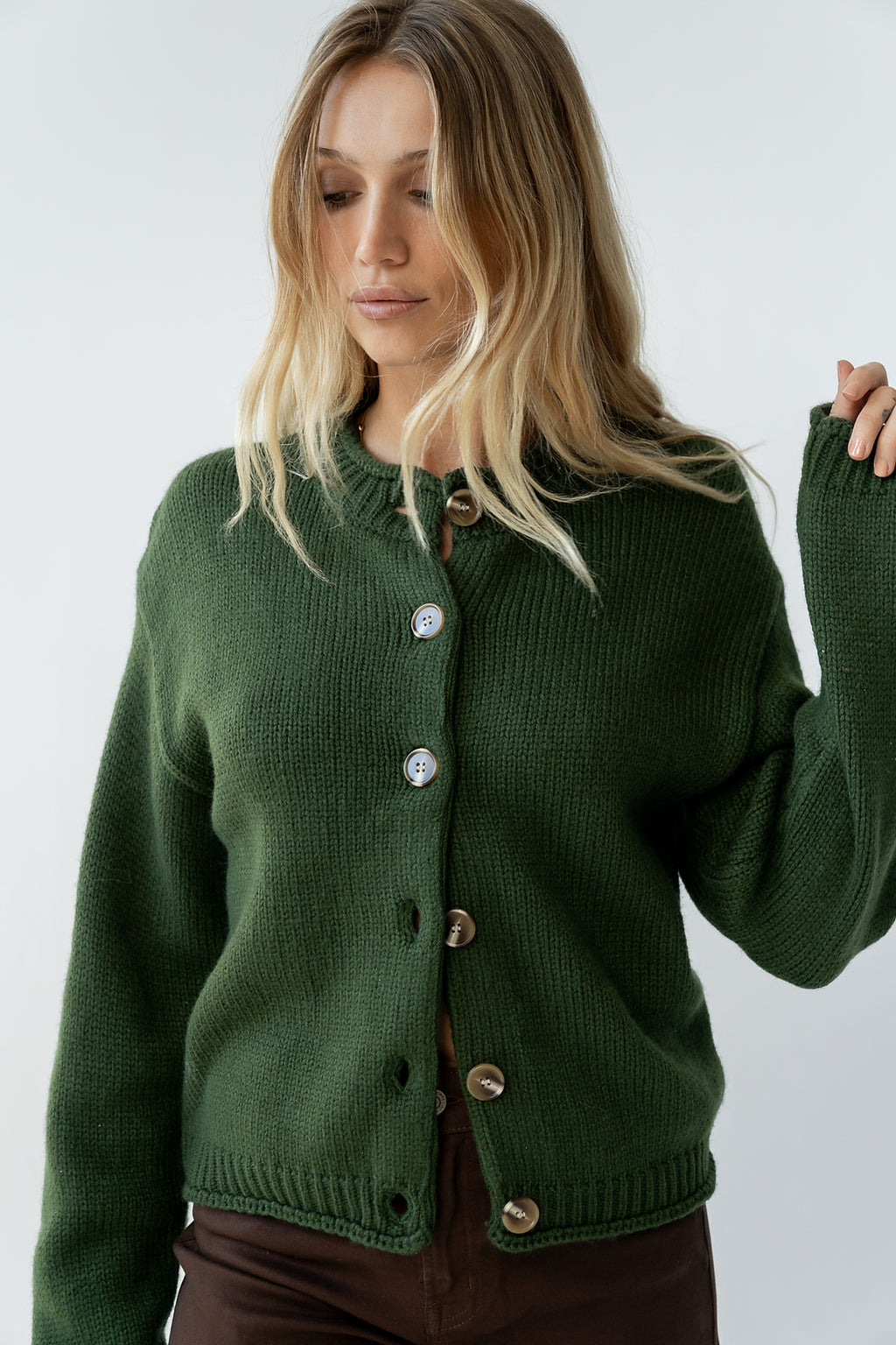 Nolan Chunky Knit Cardigan in Green