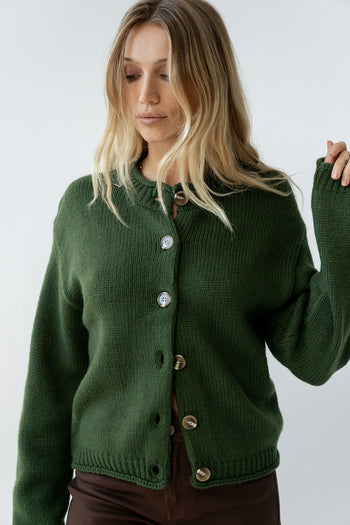 Nolan Chunky Knit Cardigan in Green