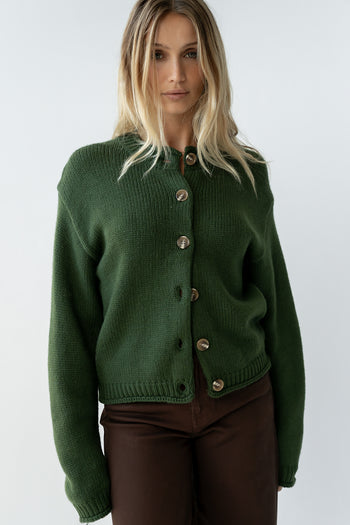 Nolan Chunky Knit Cardigan in Green