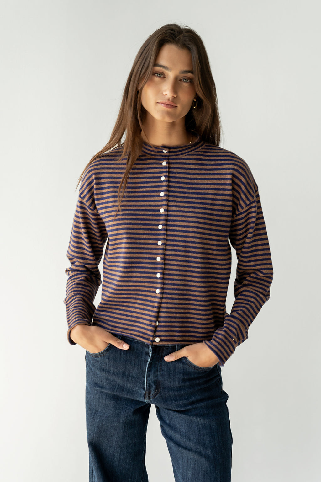 Julianne Striped Cardigan in Navy