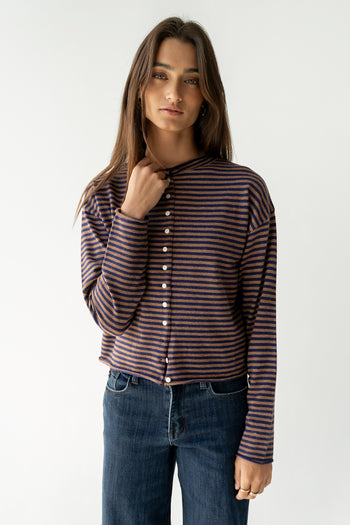 Julianne Striped Cardigan in Navy