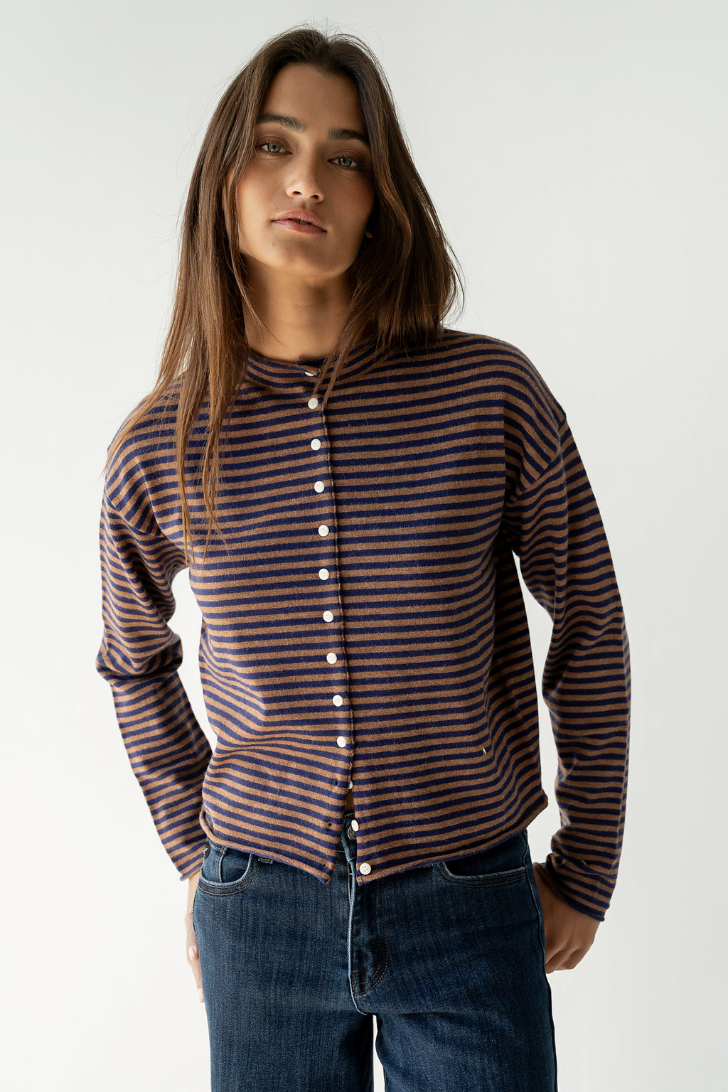 Julianne Striped Cardigan in Navy